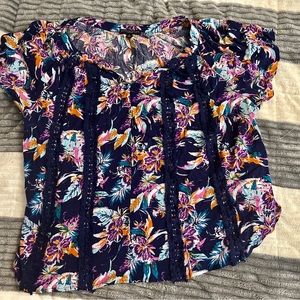 Signature Studio Floral Short Sleeve Blouse 1X